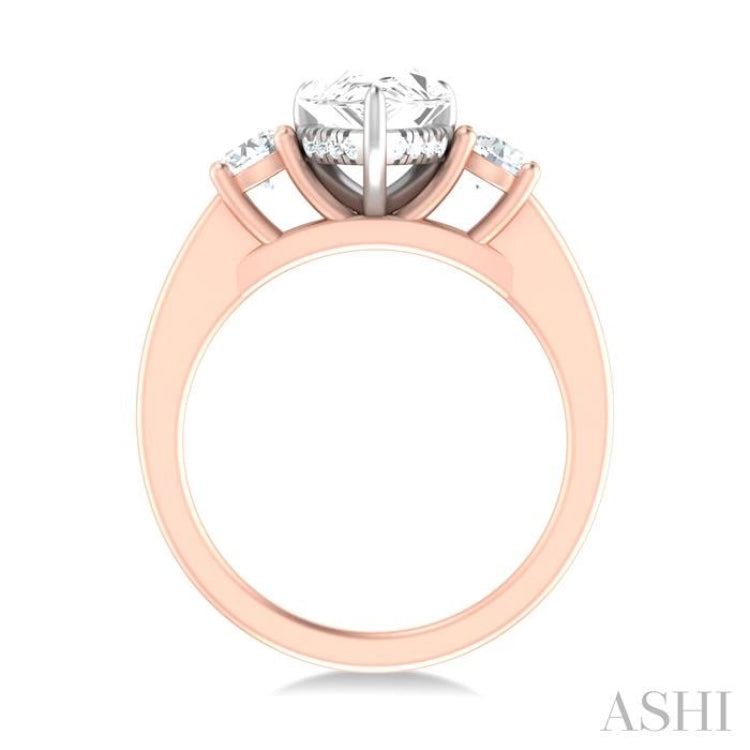 1/2 ctw Tri-Mount Past, Present and Future Round Cut Diamond Semi Mount Engagement Ring in 14K Rose and White Gold