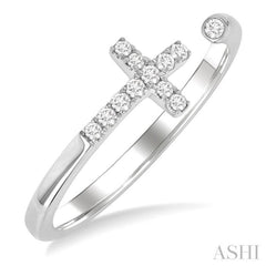 1/10 ctw Petite Cross Round Cut Diamond Open Fashion Ring in 10K White Gold