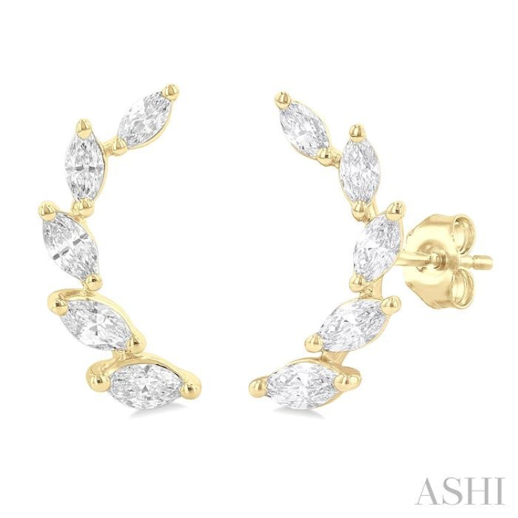 1/2 ctw Graduated Marquise Cut Diamond Fashion Ear Climbers in 14K Yellow Gold