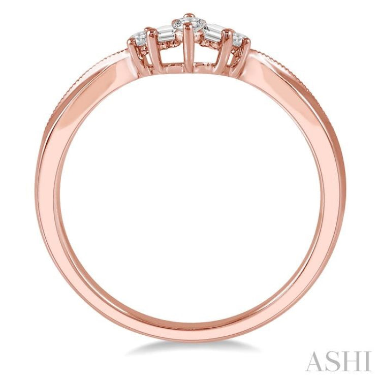 1/5 ctw Chevron Baguette and Round Cut Diamond Band in 14K Rose Gold