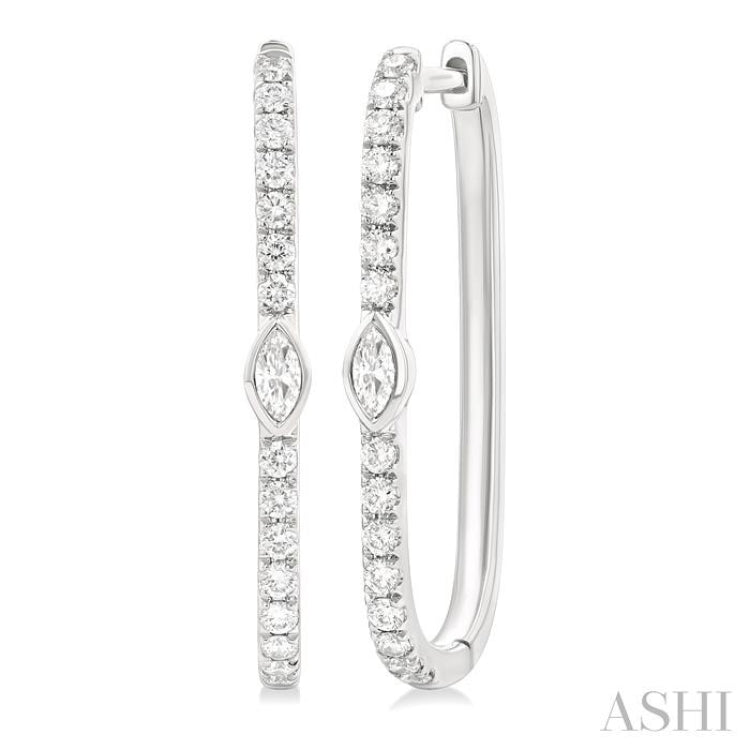 1/3 ctw Marquise and Round Cut Diamond Rectangular Fashion Hoop Earrings in 14K White Gold