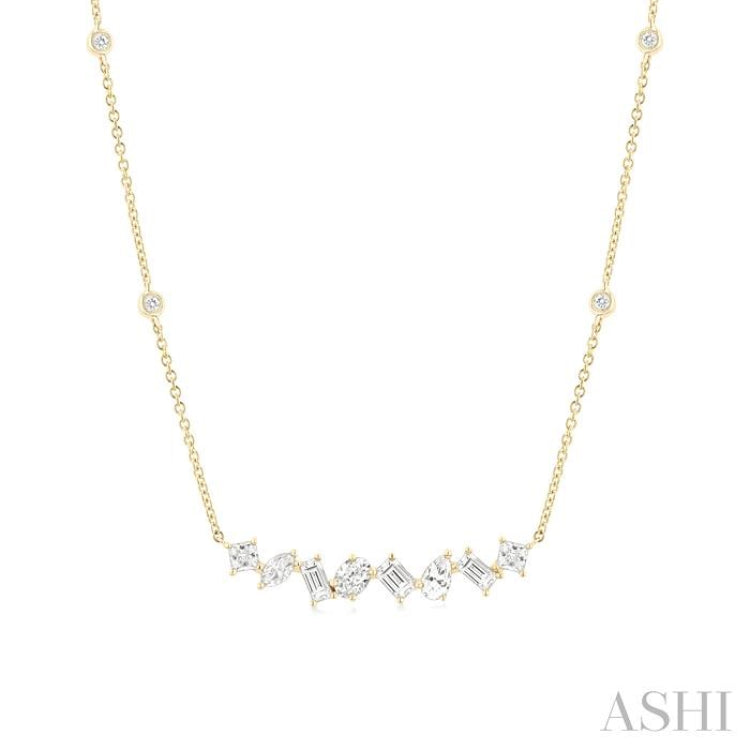1 1/10 ctw Mixed Diamond Cut Fashion Station Necklace in 14K Yellow Gold