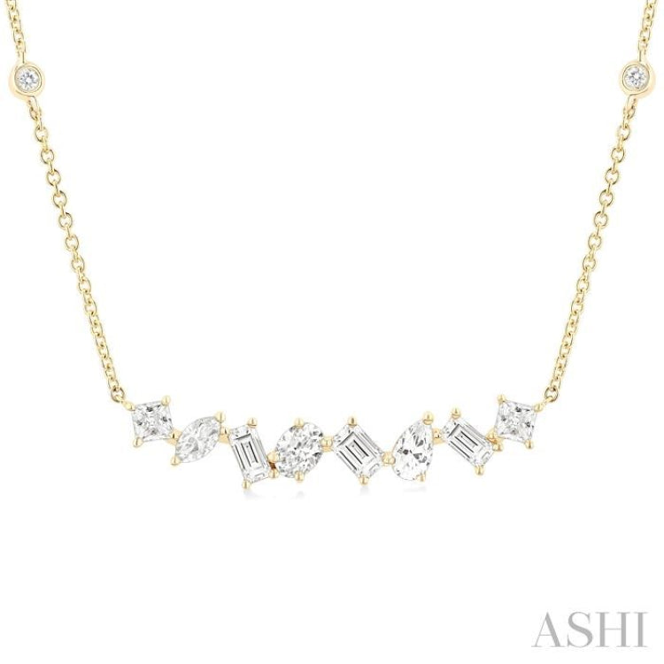 1 1/10 ctw Mixed Diamond Cut Fashion Station Necklace in 14K Yellow Gold