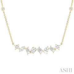 1 1/10 ctw Mixed Diamond Cut Fashion Station Necklace in 14K Yellow Gold