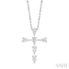 1/2 ctw Cross 6-Stone Pear Cut Diamond Fashion Pendant With Chain in 14K White Gold
