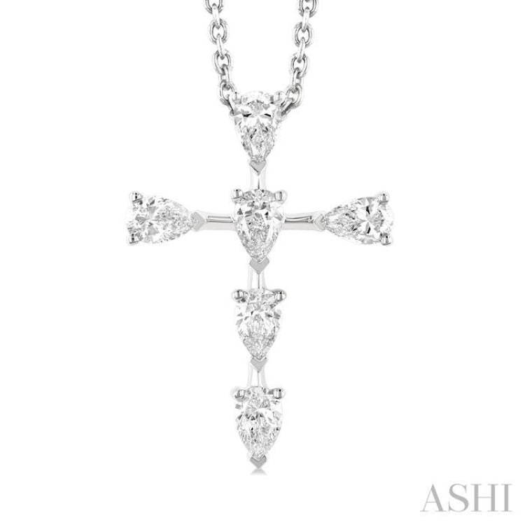 1/2 ctw Cross 6-Stone Pear Cut Diamond Fashion Pendant With Chain in 14K White Gold