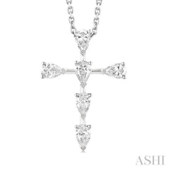1/2 ctw Cross 6-Stone Pear Cut Diamond Fashion Pendant With Chain in 14K White Gold