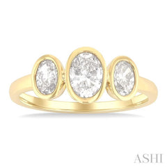 1.00 ctw 3-Stone Bezel Set Oval Cut Diamond Ring in 14K Yellow Gold