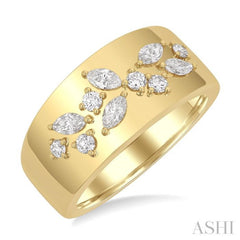 1/2 ctw Marquise and Round Cut Diamond Fashion Wide Band in 14K Yellow Gold