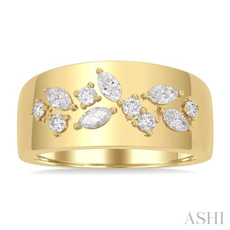 1/2 ctw Marquise and Round Cut Diamond Fashion Wide Band in 14K Yellow Gold