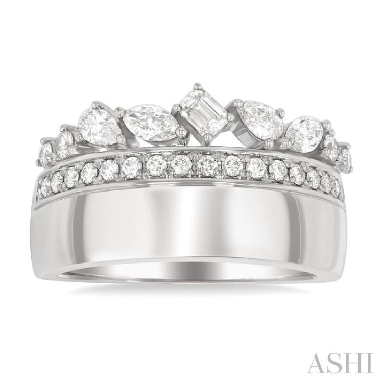 3/4 ctw Mixed Diamond Cut Fashion Ring in 14K White Gold