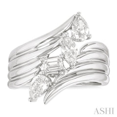 1.00 ctw Open Bypass Ribbed Shank Mixed Diamond Cut Fashion Ring in 14K White Gold