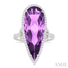 26X10 MM Pear Cut Amethyst and 1/2 ctw Round Cut Diamond Halo Semi Precious Ring in 14K White Gold