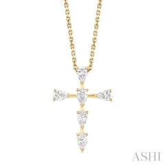 1/2 ctw Cross 6-Stone Pear Cut Diamond Fashion Pendant With Chain in 14K Yellow Gold