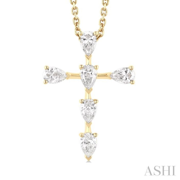 1/2 ctw Cross 6-Stone Pear Cut Diamond Fashion Pendant With Chain in 14K Yellow Gold