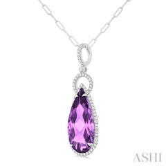 22X10 MM Pear Cut Amethyst and 1/3 ctw Round Cut Diamond Halo Semi Precious Pendant With Chain in 14K White Gold