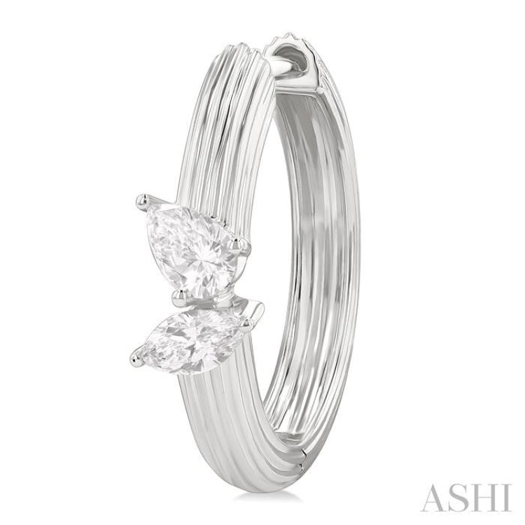 3/8 ctw Marquise and Pear Cut Diamond Ribbed Hoop Fashion Earrings in 14K White Gold
