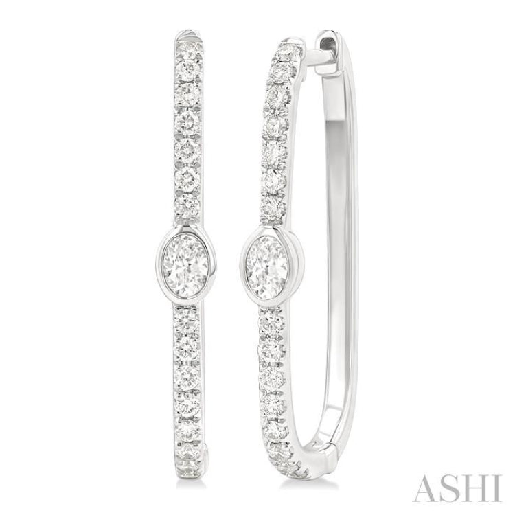 3/8 ctw Oval and Round Cut Diamond Rectangular Fashion Hoop Earrings in 14K White Gold