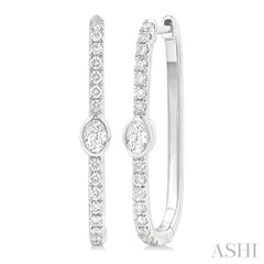 3/8 ctw Oval and Round Cut Diamond Rectangular Fashion Hoop Earrings in 14K White Gold