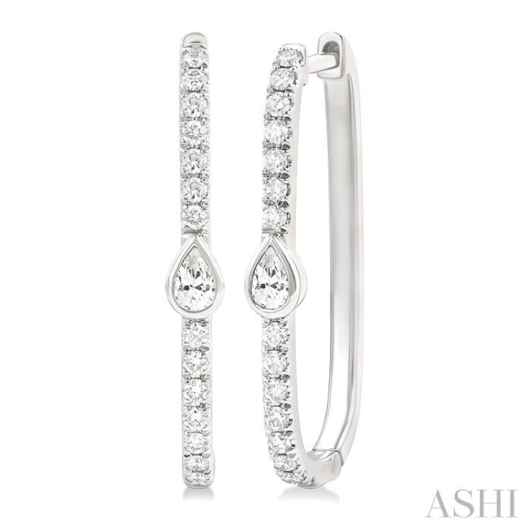 3/8 ctw Pear and Round Cut Diamond Rectangular Fashion Hoop Earrings in 14K White Gold