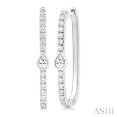 3/8 ctw Pear and Round Cut Diamond Rectangular Fashion Hoop Earrings in 14K White Gold