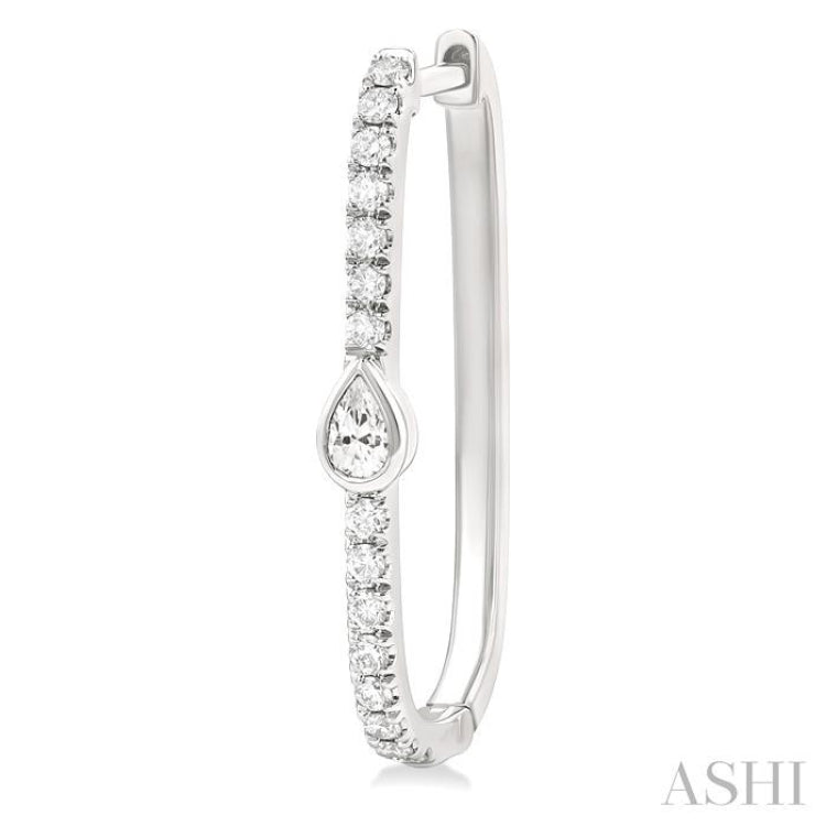 3/8 ctw Pear and Round Cut Diamond Rectangular Fashion Hoop Earrings in 14K White Gold