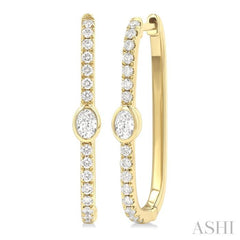 3/8 ctw Oval and Round Cut Diamond Rectangular Fashion Hoop Earrings in 14K Yellow Gold