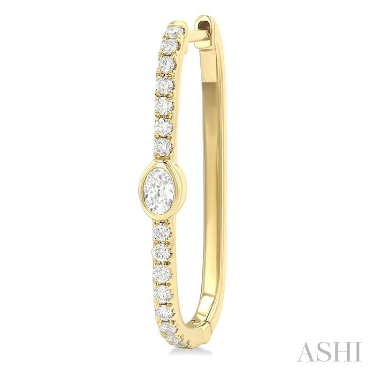 3/8 ctw Oval and Round Cut Diamond Rectangular Fashion Hoop Earrings in 14K Yellow Gold
