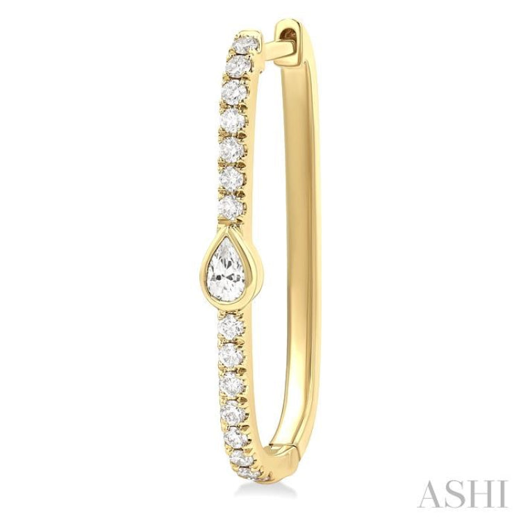 3/8 ctw Pear and Round Cut Diamond Rectangular Fashion Hoop Earrings in 14K Yellow Gold