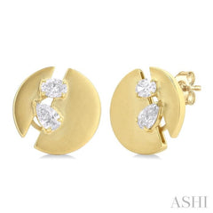 1/2 ctw Split Circle Oval and Pear Cut Diamond Fashion Stud Earrings in 14K Yellow Gold