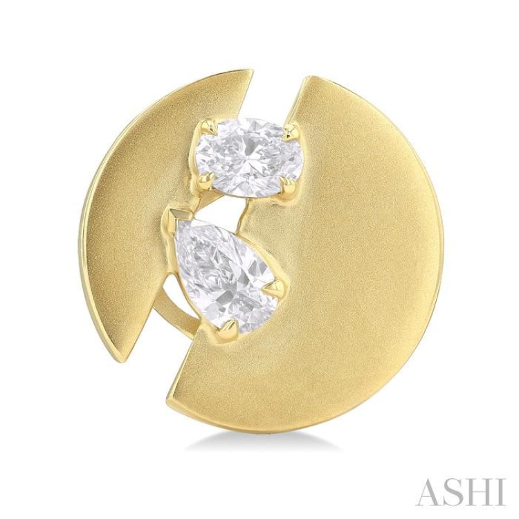 1/2 ctw Split Circle Oval and Pear Cut Diamond Fashion Stud Earrings in 14K Yellow Gold