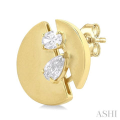 1/2 ctw Split Circle Oval and Pear Cut Diamond Fashion Stud Earrings in 14K Yellow Gold
