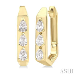 1/2 ctw Pear Cut Diamond Hexagonal Fashion Hoop Earrings in 14K Yellow Gold