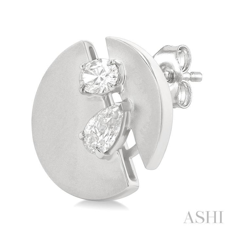 1/2 ctw Split Circle Oval and Pear Cut Diamond Fashion Stud Earrings in 14K White Gold