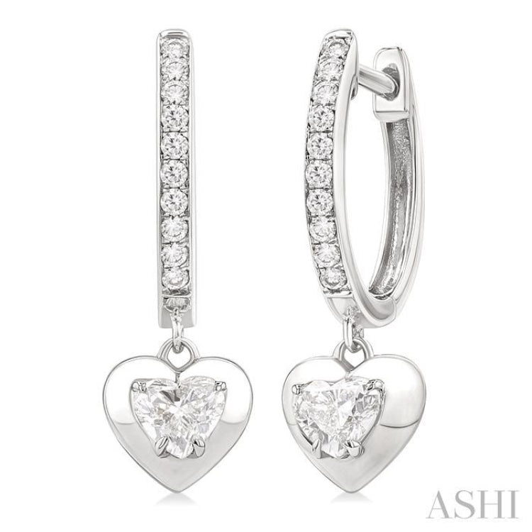 1/2 ctw Heart Shape Dome Round Cut Diamond Fashion Huggie Earrings in 14K White Gold