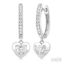 1/2 ctw Heart Shape Dome Round Cut Diamond Fashion Huggie Earrings in 14K White Gold