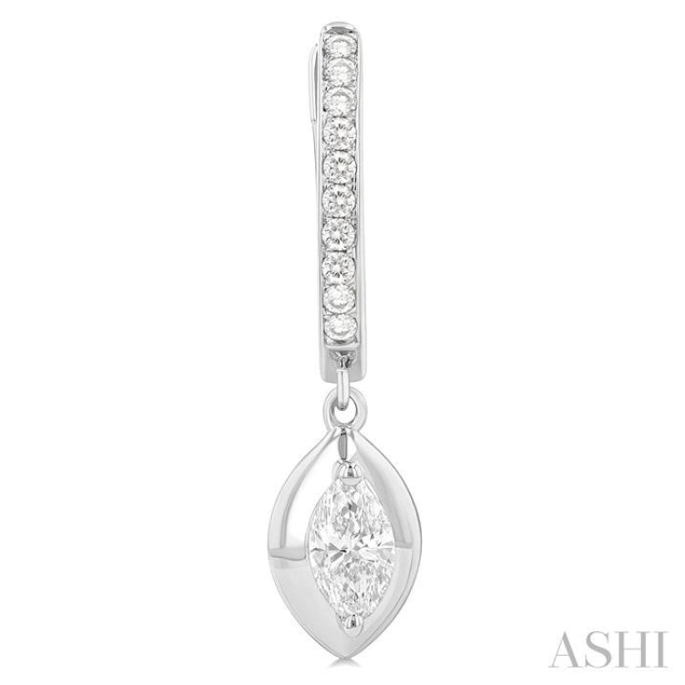1/2 ctw Marquise Shape Dome Round Cut Diamond Fashion Huggie Earrings in 14K White Gold