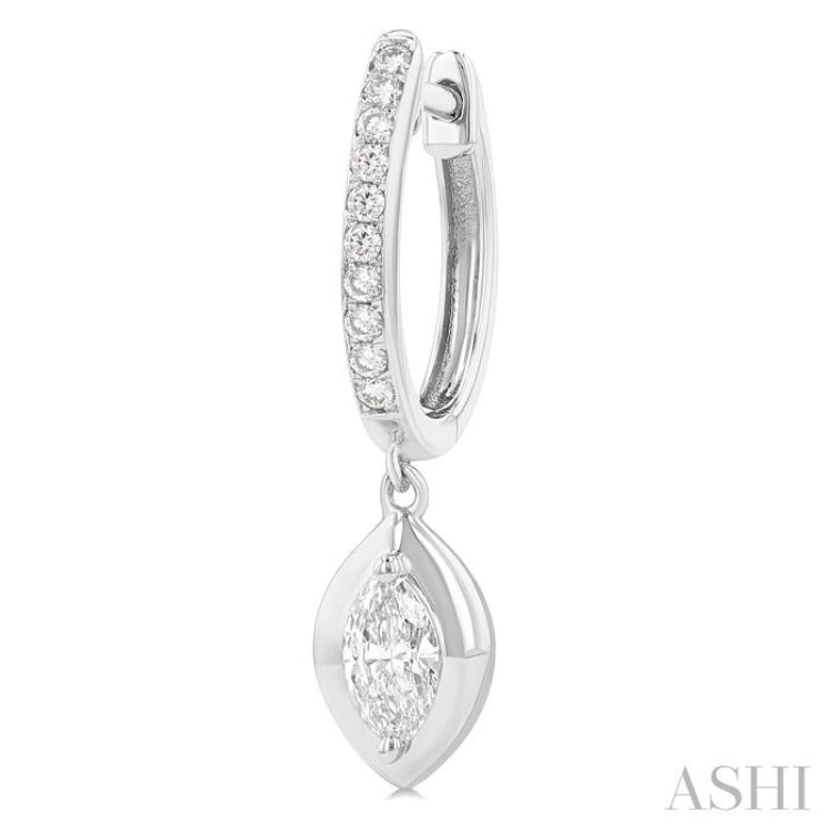 1/2 ctw Marquise Shape Dome Round Cut Diamond Fashion Huggie Earrings in 14K White Gold