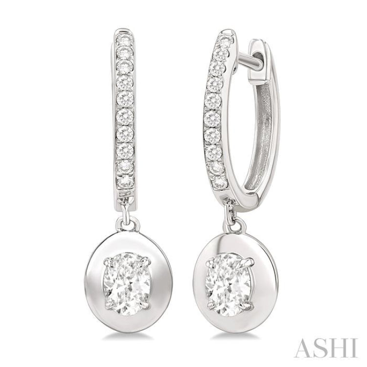 1/2 ctw Oval Shape Dome Round Cut Diamond Fashion Huggie Earrings in 14K White Gold
