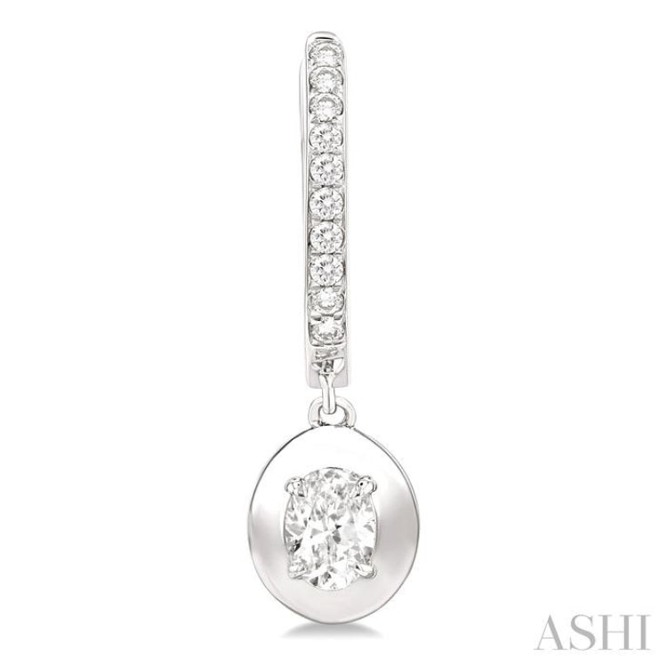 1/2 ctw Oval Shape Dome Round Cut Diamond Fashion Huggie Earrings in 14K White Gold