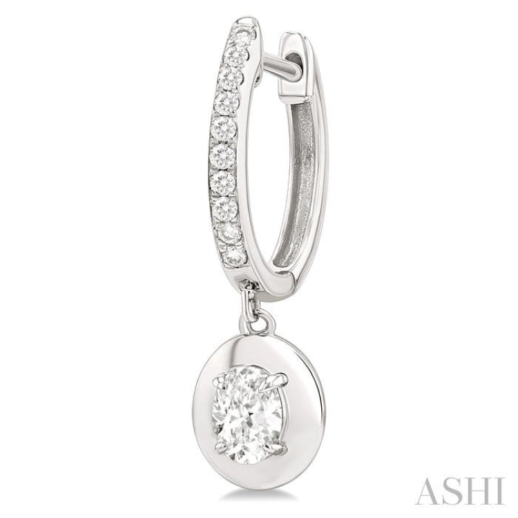 1/2 ctw Oval Shape Dome Round Cut Diamond Fashion Huggie Earrings in 14K White Gold