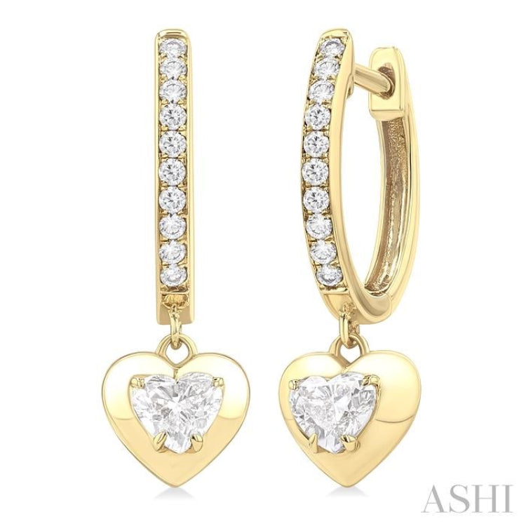1/2 ctw Heart Shape Dome Round Cut Diamond Fashion Huggie Earrings in 14K Yellow Gold