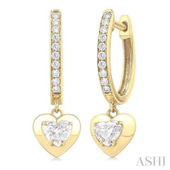 1/2 ctw Heart Shape Dome Round Cut Diamond Fashion Huggie Earrings in 14K Yellow Gold