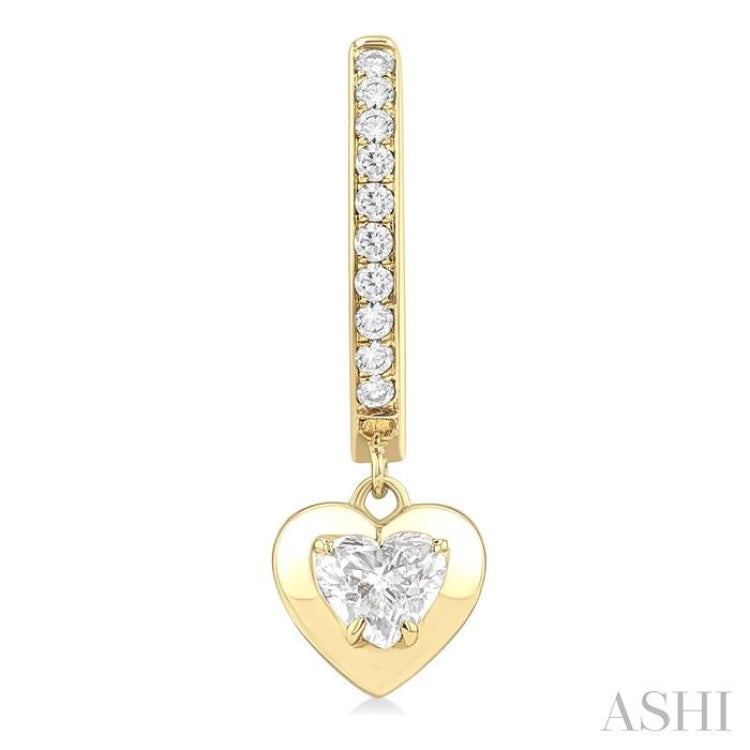 1/2 ctw Heart Shape Dome Round Cut Diamond Fashion Huggie Earrings in 14K Yellow Gold