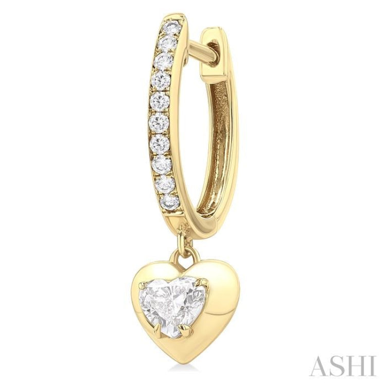 1/2 ctw Heart Shape Dome Round Cut Diamond Fashion Huggie Earrings in 14K Yellow Gold