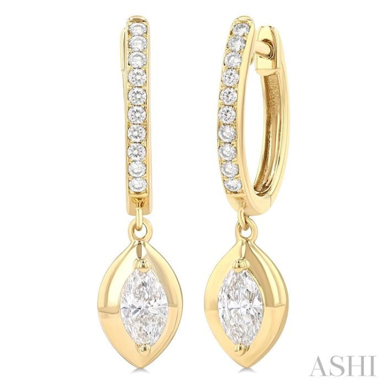 1/2 ctw Marquise Shape Dome Round Cut Diamond Fashion Huggie Earrings in 14K Yellow Gold