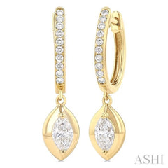 1/2 ctw Marquise Shape Dome Round Cut Diamond Fashion Huggie Earrings in 14K Yellow Gold