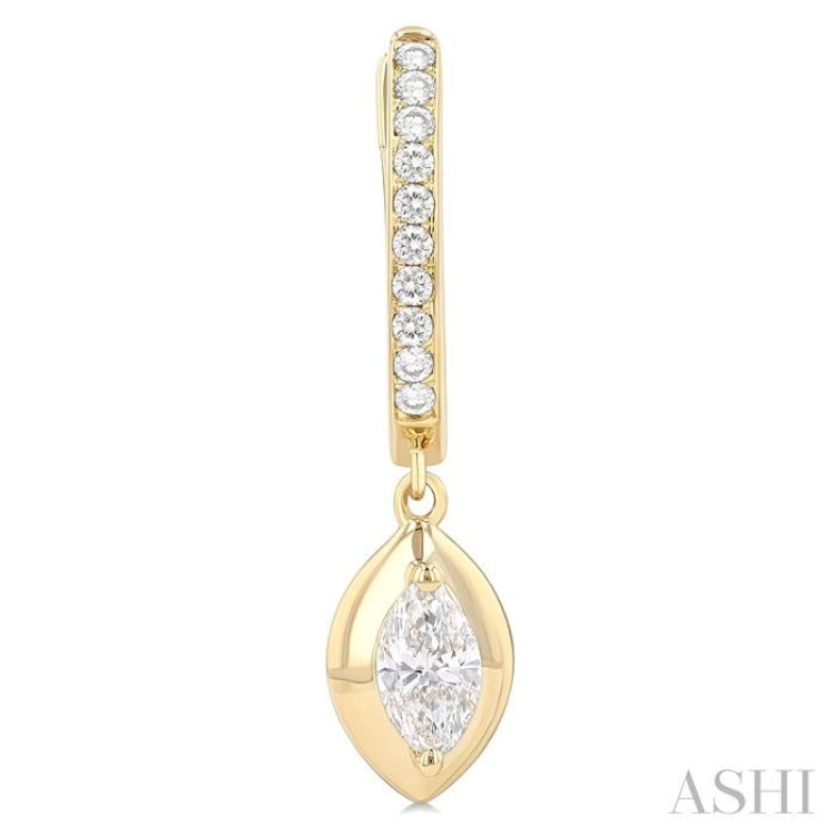 1/2 ctw Marquise Shape Dome Round Cut Diamond Fashion Huggie Earrings in 14K Yellow Gold