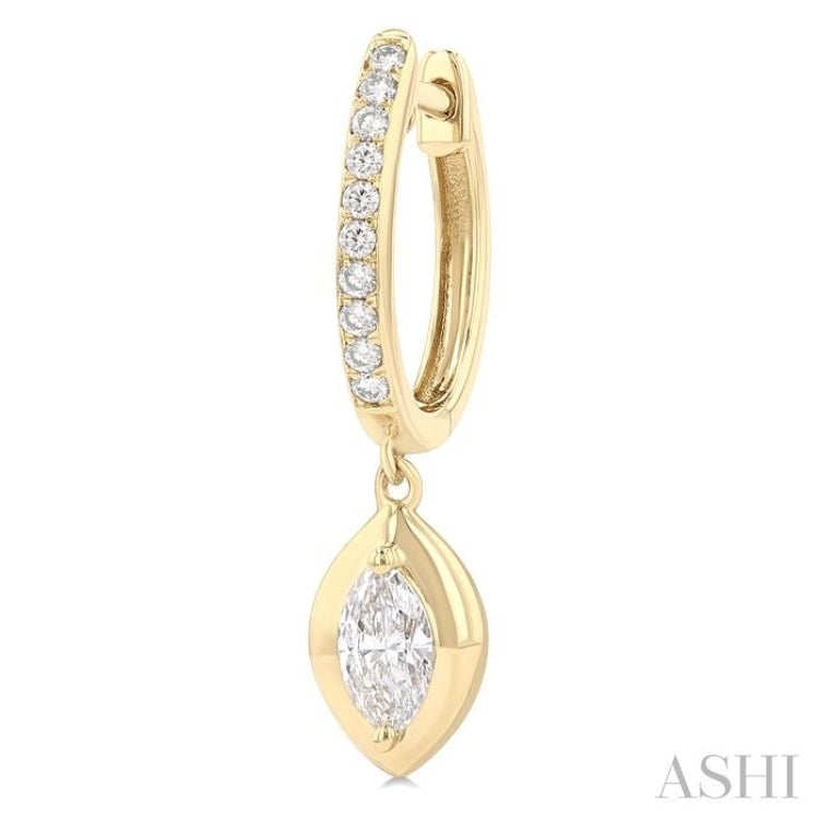 1/2 ctw Marquise Shape Dome Round Cut Diamond Fashion Huggie Earrings in 14K Yellow Gold