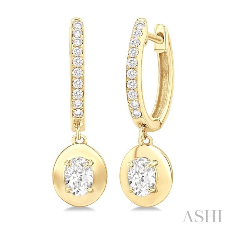 1/2 ctw Oval Shape Dome Round Cut Diamond Fashion Huggie Earrings in 14K Yellow Gold